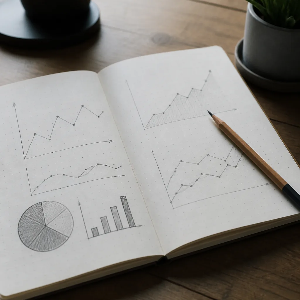 Notebook with hand-drawn charts